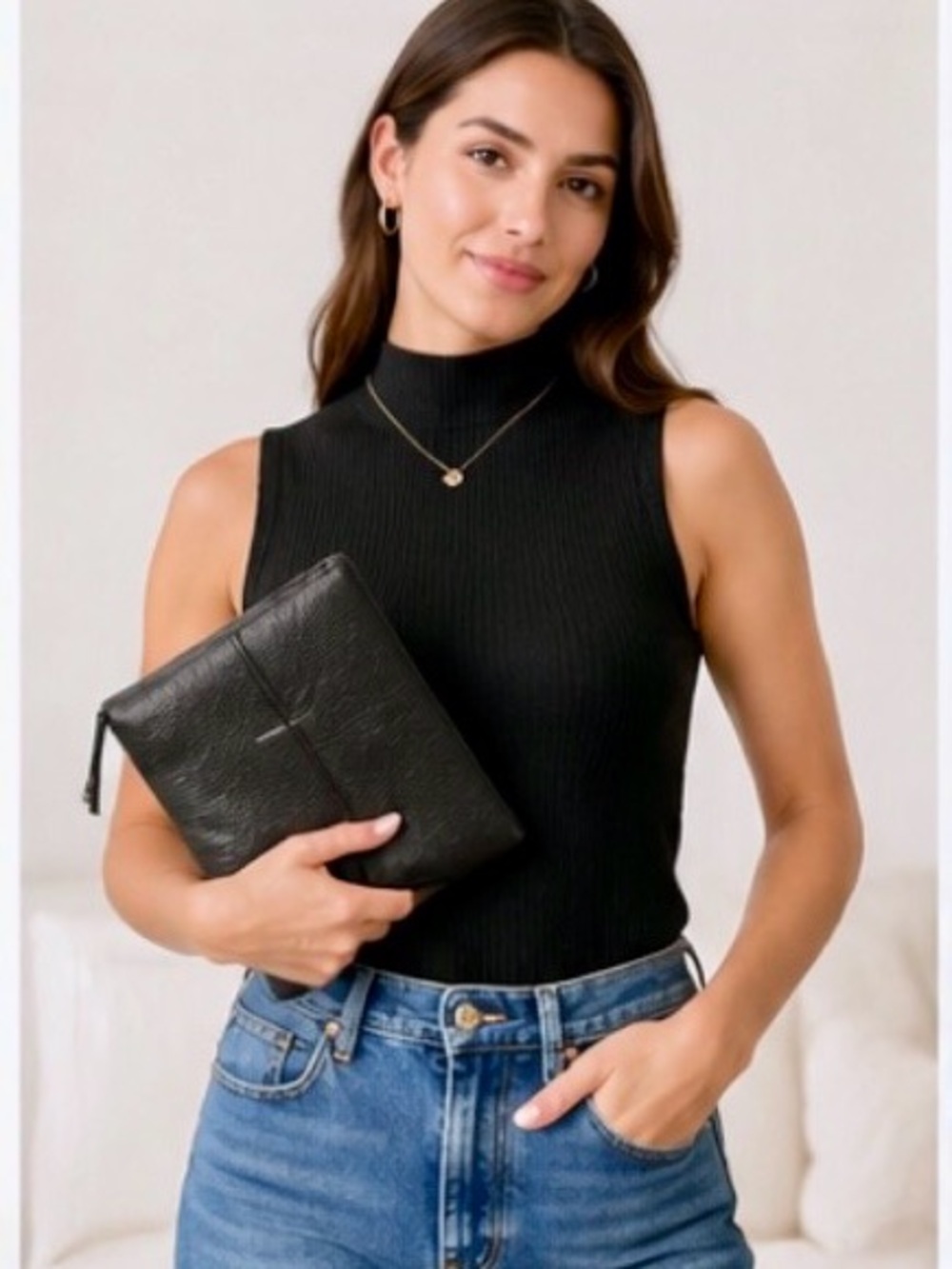 Vince Camuto Black Leather Clutch Wristlet Crossbody